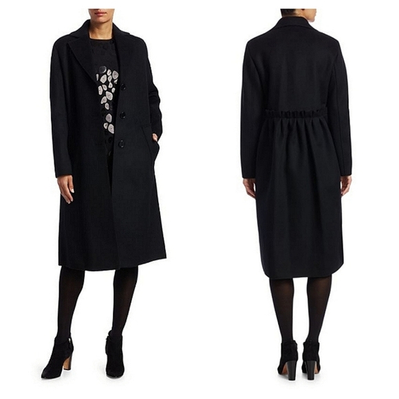 New AKRIS PUNTO Ruffled Back Single-Breasted Coat Size 12 Black - Picture 1 of 12
